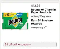 Walgreens Bounty or Charmin Paper Products offer