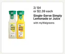 Walgreens Single-Serve Simply Lemonade or Juice offer