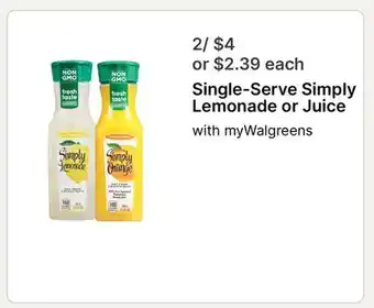 Walgreens Single-Serve Simply Lemonade or Juice offer
