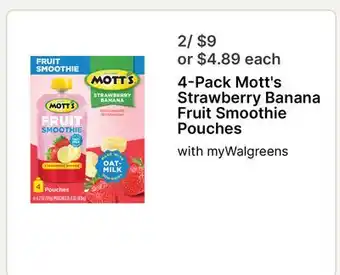 Walgreens 4-Pack Mott's Strawberry Banana Fruit Smoothie Pouches offer