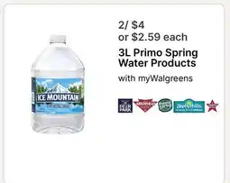 Walgreens 3L Primo Spring Water Products offer