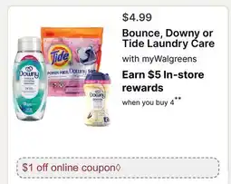 Walgreens Bounce, Downy or Tide Laundry Care offer