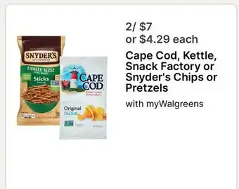 Walgreens Cape Cod, Kettle, Snack Factory or Snyder's Chips or Pretzels offer