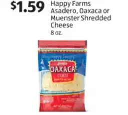 Aldi Happy Farms Asadero, Oaxaca or Muenster Shredded Cheese offer