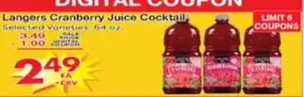 Superior Grocers Langers Cranberry Juice Cocktail offer