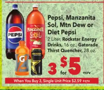Vallarta Supermarkets Pepsi, Manzanita Sol, Mtn Dew or Diet Pepsi offer