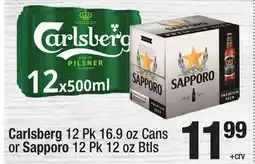 Super King Markets Carlsberg 12 Pk 16.9 oz Cans or Sapporo 12 Pk 12 oz Btls offer