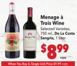 Vallarta Supermarkets Menage à Trois Wine offer