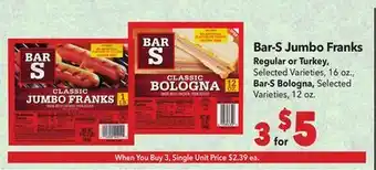 Vallarta Supermarkets Bar-S Jumbo Franks offer