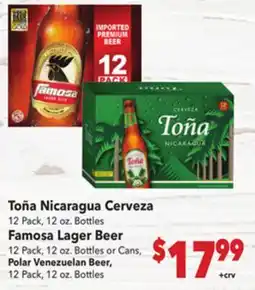 Vallarta Supermarkets ToΓ±a Nicaragua Cerveza offer
