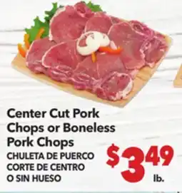 Vallarta Supermarkets Center Cut Pork Chops or Boneless Pork Chops / CHULETA DE PUERCO CORTE DE CENTRO O SIN HUESO offer