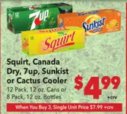 Vallarta Supermarkets Squirt, Canada Dry, 7up, Sunkist or Cactus Cooler offer