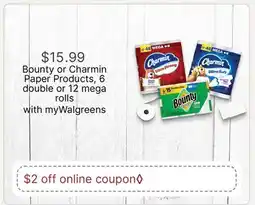Walgreens Bounty or Charmin Paper Products offer
