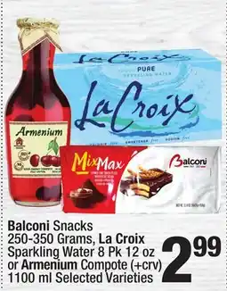 Super King Markets Balconi Snacks 250-350 Grams, La Croix Sparkling Water 8 Pk 12 oz or Armenium Compote 1100 ml offer