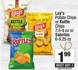 Super King Markets Lay's Potato Chips or Kettle Chips 7.5-8 oz or Sabritas 6-9.25 oz offer