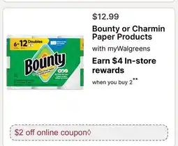 Walgreens Bounty or Charmin Paper Products offer