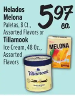 El Super Melona Paletas, 8 Ct., Assorted Flavors or Tillamook Ice Cream, 48 Oz., Assorted Flavors offer