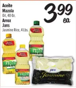 El Super Aceite Mazola Oil, 40 Oz. Arroz Jans Jasmine Rice, 4 Lbs offer