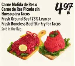 El Super Fresh Ground Beef 73% Lean or Fresh Boneless Beef Stir Fry for Tacos offer