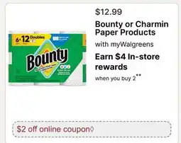 Walgreens Bounty or Charmin Paper Products offer