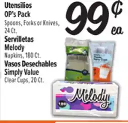 El Super Fresh Utensilios OP's Pack, Servilletas Melody, Vasos Desechables Simply Value offer