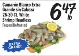 El Super Fresh Camarón Blanco ExtraGrande sin Cabeza 26-30Ct. White Shrimp Headless offer