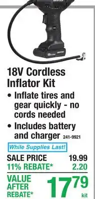Menards 18V Cordless Inflator Kit offer