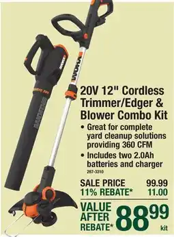 Menards 20V 12 Cordless Trimmer/ Edger & Blower Combo Kit offer