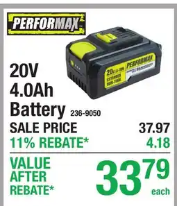 Menards Performax 20V 4.0Ah Battery offer