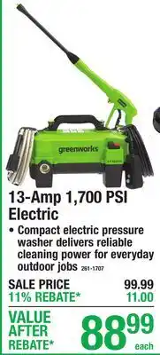 Menards Greenworks 13-Amp 1,700 PSI Electric PRESSURE WASHERS offer