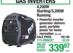 Menards 4,200W Starting/3,200W Running GAS INVERTERS offer