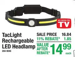 Menards TacLight Rechargeable LED Headlamp offer