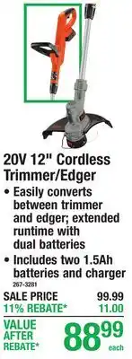 Menards 20V 12 Cordless Trimmer/Edger offer