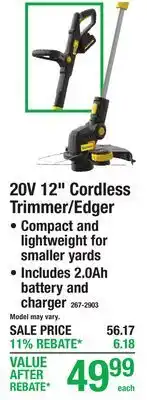 Menards Yardworks 20V 12 Cordless Trimmer/Edger offer