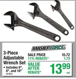Menards Masterforce 3-Piece Adjustable Wrench Set offer