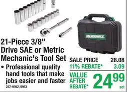 Menards Masterforce 21-Piece 3/8 Drive SAE or Metric Mechanic's Tool Set offer