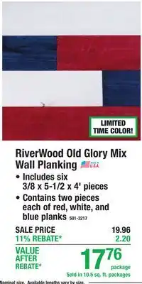 Menards RiverWood Old Glory Mix Wall Planking offer