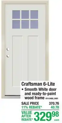 Menards Craftsman 6-Lite Prehung Fiberglass offer