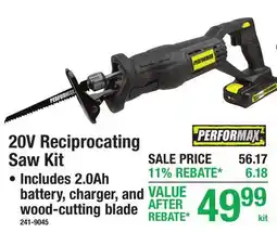 Menards 20V Reciprocating Saw Kit offer
