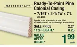 Menards MASTERCRAFT Ready-To-Paint Pine Colonial Casing offer