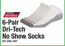 Menards Dickies 6-Pair Dri-Tech No Show Socks offer