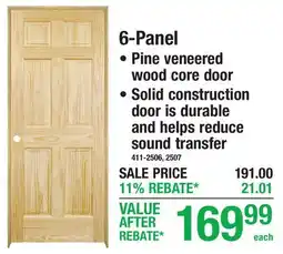 Menards Mastercraft 30W x 80H Pine 6-Panel Prehung Interior Door - Right Inswing offer