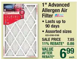 Menards BestAir 1 Advanced Allergen Air Filter offer