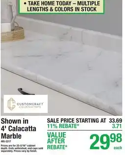 Menards Shown in 4' Calacatta Marble offer