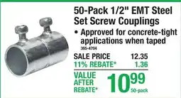 Menards 50-Pack 1/2 EMT Steel Set Screw Couplings offer