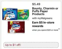 Walgreens Bounty, Charmin or Puffs Paper Products offer