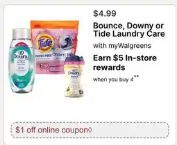 Walgreens Bounce, Downy or Tide Laundry Care offer