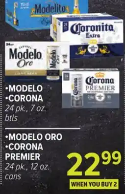 Cermak Fresh Market •MODELO •CORONA 24 pk., 7 oz. btls •MODELO ORO •CORONA PREMIER 24 pk., 12 oz. cans offer