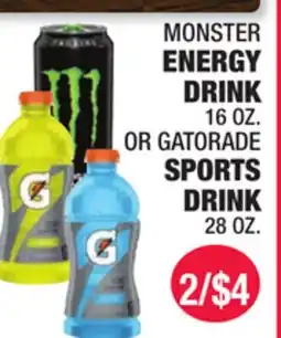 Carnicerias Jimenez MONSTER ENERGY DRINK 16 OZ. OR GATORADE SPORTS DRINK 28 OZ offer