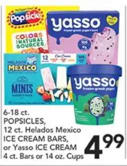Pete's Fresh Market 6-18 ct. POPSICLES, 12 ct. Helados Mexico ICE CREAM BARS, or Yasso ICE CREAM offer